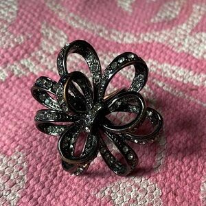 Elegant Dark Copper and Rhinestone Bow Women's Cocktail  Statement Ring